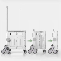 Outdoor Folding Portable Shopping Carts Hand Pushing Picnic Camping Trolley Vegetable Basket Trolley Pull Rod Rear Shopping Cart