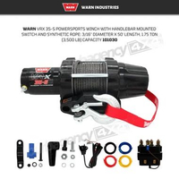 WARN VRX 35-S Powersports Winch with Handlebar Mounted Switch and Synthetic Rope: 3/16" Diameter x 5
