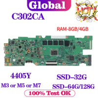 KEFU Mainboard C302C 4405Y M3-6Y30 M7-6Y75 4GB/8GB-RAM SSD-32G/64G/128G For ASUS C302CA C302 Laptop Motherboard Maintherboard
