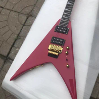 Free delivery,High quality pink V-shaped electric guitar,Gold hardware,Floyd rose bridge,Real photos,quality guarantee