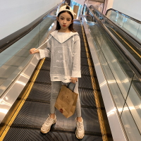 女童套裝秋裝新款韓版時髦中大童洋氣網紅兒童裝女孩時兩件套1入