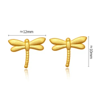 Pure 24K Yellow gold Earrings Women 999 Gold 3D Dragonfly Stud Earrings
