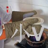 小V優購 帆布硅膠耐高溫500度防水微波爐隔熱防滑商用加厚長防燙手套