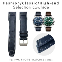 20mm 21mm High Quality Cowhide Leather Watchband suitable for IWC Pilot's Watches Portugieser Bracelets Mark 18 Soft Blue Strap