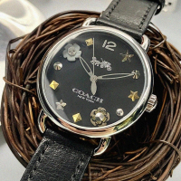 【COACH】COACH蔻馳女錶型號CH00115(黑色錶面銀錶殼深黑色真皮皮革錶帶款)