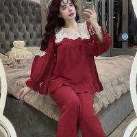 Bộ Mặc Nhà Cổ Ren vuông mix Nơ chất Đũi nhăn mềm Mát dễ thương cho Nữ CV01 Sammy