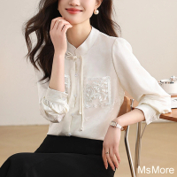 【MsMore】中式國風襯衫長袖半高領盤扣馬面裙短版上衣#121000(白)