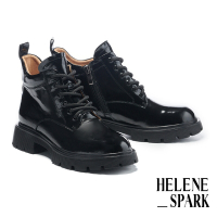 短靴 HELENE_SPARK 懷舊紳士風微光感全真皮綁帶厚底短靴－黑
