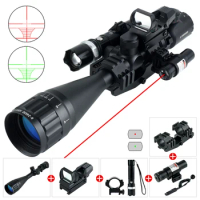 6-24x50 AOEG Rangefinder Sight Rifle Scope with Holographic 4 Reticle Sight Red Dot Green Dot Laser Combo Riflescope