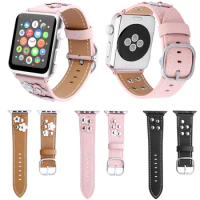 Rivet 3D Flower Genuine Leather Strap for Apple Watch Band Series 3 4 5 6 7 8 SE Watchbands Belt iWatch 38 42 40mm 44mm 41 45mm