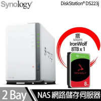 Synology群暉科技 DS223j NAS 搭 Seagate IronWolf 8TB NAS專用硬碟 x 1