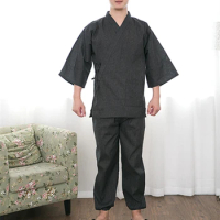 Spring Autumn Traditional Japanese Pajamas Set Japan Style Kimono and Pants Loose Harajuku Samurai Haori Two-piece Yukata