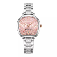 BONIA Jam Tangan Wanita Bonia Sonia Pink Monogram Dial Stainless Steel Strap Analog B10746-2375 Orig