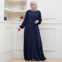 LC - Gamis Rayon Twill Premium Tebal Gamis Rayon Polos Super Baju Muslim Busui Kancing Depan L Navy