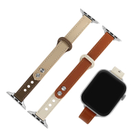 Apple Watch 全系列通用錶帶 蘋果手錶替用錶帶 雙釘扣 雙色真皮錶帶-褐x杏色/米白x棕色
