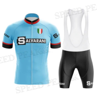 SALVARANI Retro Cycling Jersey Man Maillot Short Sleeve Bicycle Clothes Summer Sports Jersey Bib Shorts Lycra Breathable