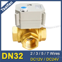 TF32-BH3-B Brass DN32 3 Way T/L Type Actuated Ball Valve DC12V, 24V 2/3/5/7 Wires For hot/cooling water