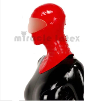 Latex Red Hood Full Face With Latex Collar Back Lacing Strap Rubber Shackles