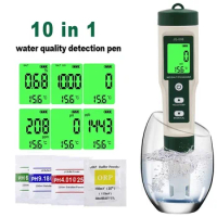 New 10 in 1 Water Quality Tester PH/TDS/EC/SALT/TEMP/S.G/ORP/H2/Fertile/Resistivity Tester Pen for Aquarium Swimming Pool