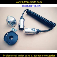 Towing trailer curly cable, spiral cable, coiled cable, 3m, 7 pin 12V alu. trailer plugs and sockets, trailer parts