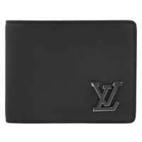 【Louis Vuitton 路易威登】LV M69829 Multiple 金屬LOGO質感小牛皮雙層對折5卡短夾(黑 現貨)