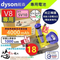 【芯霸電池】Dyson 戴森 V8 4000mAh SV10 吸塵器專用台灣製造電池 內附好禮(全台製 加碼贈送前置&amp;後蓋HEPA)