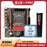 SJS X99 Motherboard X99 Set Kit Xeon E5 2650 V4 Intel Processor 8GB DDR4 RAM 2666MHz Memory LGA 2011-3 M.2 Slot placa mãe