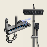 Bathroom Shower Full Set Gray Digital Display Shower System Set Piano Button With Ambient Light Faucets Shower Head