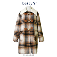 betty’s貝蒂思 針織領格紋牛角釦長版鋪棉大衣(共二色)