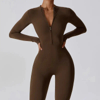 Jumpsuit nữ dài tay phong cách yoga/GYM, có khóa kéo, tập luyện cường độ cao, phù hợp cho fitness, t