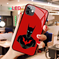 BatMan Luminous Tempered Glass phone case For Apple iphone 12 11 Pro Max XS mini Acoustic Control Protect LED Backlight cover