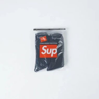 Kaos Kaki SUPREME HANES CREW BLACK SOCKS - 4 PACK 100% ORIGINAL