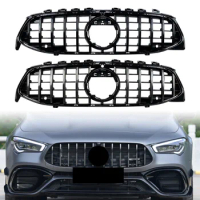 GT R Black Front Upper Grille For Mercedes Benz CLA C118 CLA180 CLA200 2020 2021-up Mesh Racing Grill Car Accessories