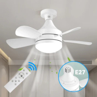 E27 LED Ceiling Fan Light 5 Blades 3 Adjustable Wind Speed Remote Control Dimmable Ceiling Fan Light Mute Electric Fan