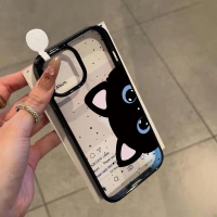 Casing Kompatibel Untuk IPhone 11 13 15 12 14 16 Pro Max 15 16 14 Plus Hitam Kucing Kartun Manis Sed