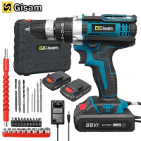 Gisam Cordless Impact Drill Electric Screwdriver Rechargeable Handheld Hammer Drill Power Tool 25+3 Torque Driver Li-ion Battery