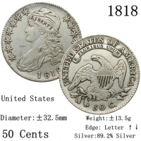 United States Of America 1818 Liberty 50 Cents Half Dollar USA 89.2% Silver Copy Coin Collection Commemorative