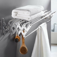 伸縮不銹鋼毛巾架雙層簡約加厚衛生間浴巾架可折疊浴室毛巾桿