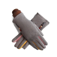 Găng tay mùa đông nữ một lớp ấm bằng cashmere, ngón đầy đủ có nút; găng tay đạp xe dành cho nữ; găng