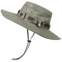 Outdoor Men Bucket Hat Light Breathable UV Protection Panama Foldable 9cm Brim Safari Hunting Hiking Fishing Hat Summer Sun Hat