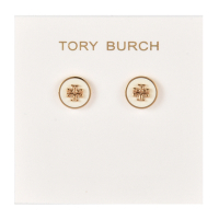 TORY BURCH KIRA 琺瑯圓形穿式耳環-白/金