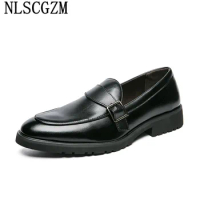 Monk Strap Mens Dress Shoes Loafers Office 2024 Oxford Slip on Shoes for Men Wedding Dress Leather Shoes Men Formal Chaussures