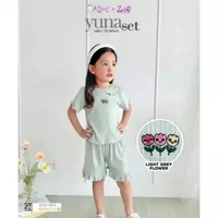 KAZEL x Zebe Yuna Set - Setelan Anak Perempuan L Light Grey Flower