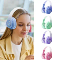 Cute Bluetooth Headphones Gradient Color Gaming Headphones Over-Ear Wireless Headset with LED Flashing, Lightweight Head-Mounted
