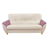 【BODEN】泰利 耐磨貓抓皮機能三人座沙發/三人椅(米色+紫紅扶手)