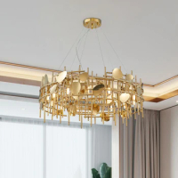 Postmodern Stainless steel Chandelier ceiling LED Luxury Hanging lights Golden Living room Dining room Bedroom Indoor Fixtures