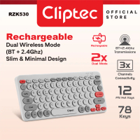 CLiPtec RZK530 Dual‑Mode Wireless Silent Keyboard – Rechargeable USB‑C/2.4GHz DualConn Grey, Keyboar