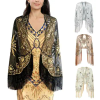 Mesh Flapper Shawl Fashion Sequin Beaded Dress Accessory Dress Shawl Long Cover Up Polyester Yarn Sequin Shawl Party