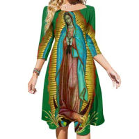 Virgin Mary Casual Dress Mexican Virgin Elegant Dresses Summer Sexy Square Collar Stylish Graphic Dress Large Size