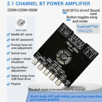 HFES ZK-AS21 Digital Bluetooth Audio Amplifier Board Subwoofer 220Wx2+350W 2.1Channel TPA3255 Audio Power Amplifier Module